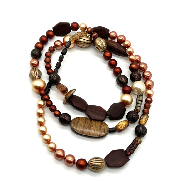 Vintage Wooden Beaded Boho Necklace 56" - Picture 12 of 13